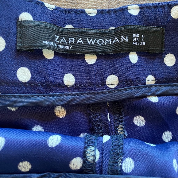 Zara Woman Pleated Front Navy White Polka Dot Shorts Size Large - Picture 6 of 8